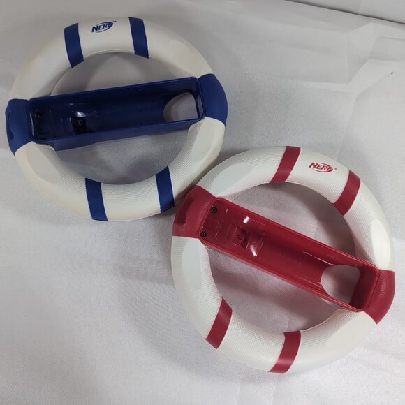 Nintendo Wii NERF 2008 2 Set Racing Wheel Controller Attachment Red Blue White - Picture 1 of 16